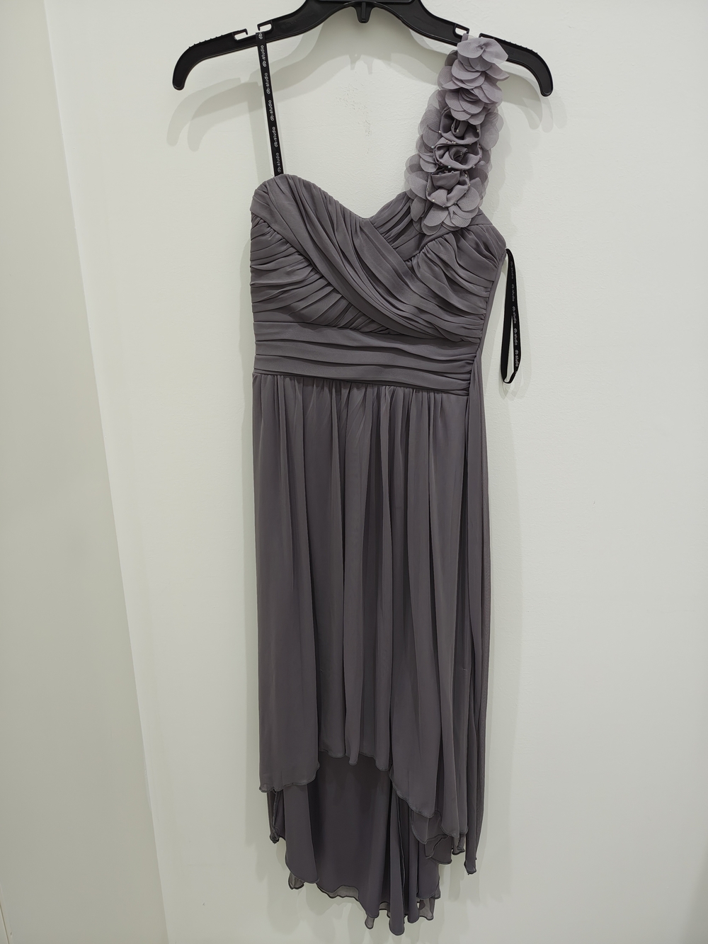 David's Bridal One-Shoulder Pleated Chiffon Dress in Gray